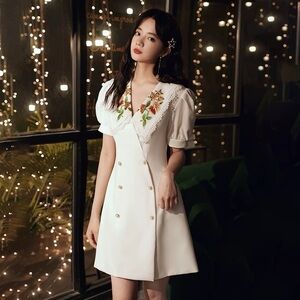 Elegant White Floral Embroidered Dress